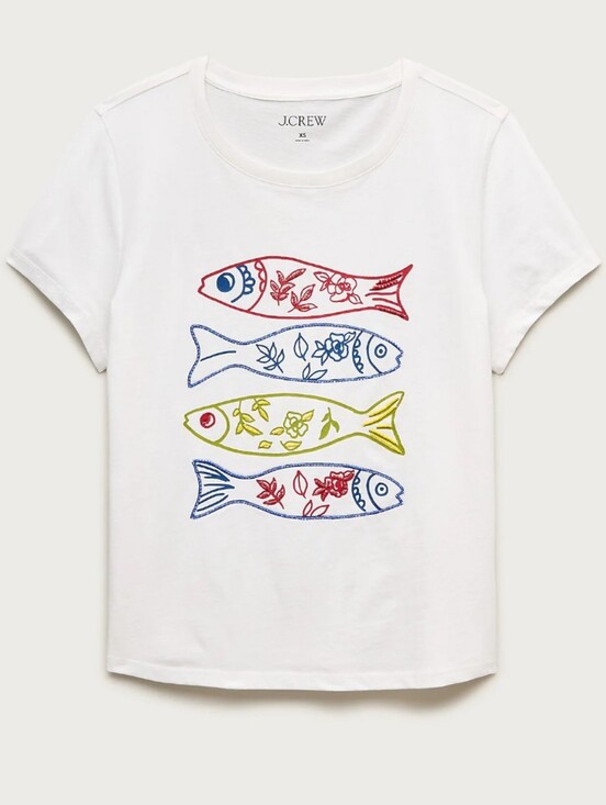 J. Crew Tops - J Crew Broken-in-jersey sardine graphic T-shirt with beads